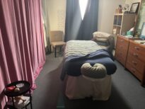 Cozy room with massage table setup